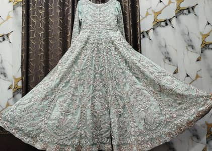 Heavy Embroidered | Maxi Dress | Mint Green Formal / Bridal Wear