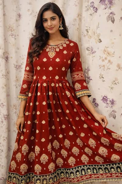 Elegant Red Embroidered Tila Work 3-Piece Tailor Made Dress-L