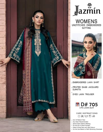 Jazmin 3PC Emb Luxury Designer Lawn Vol-03 | 100% Original | New|