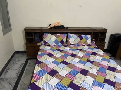 Wooden Double Bed set for sale with storage headboard