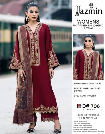 Jazmin 3PC Emb Luxury Designer Lawn Vol-03 | Super Wholesale Offer|