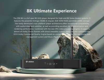Zidoo Z9x 8K 4K Media Player (z30pro z3000pro uhd8000 Eversolo)