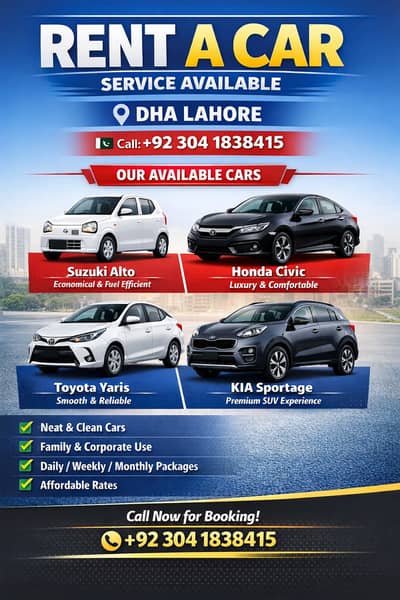 Rent A Car/Alto/Civic/Yaris/KIA Sportage