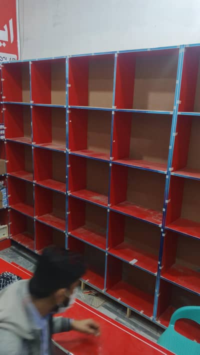 Red Wooden Shop Display Rack Shelf – Multi Box Storage Rack