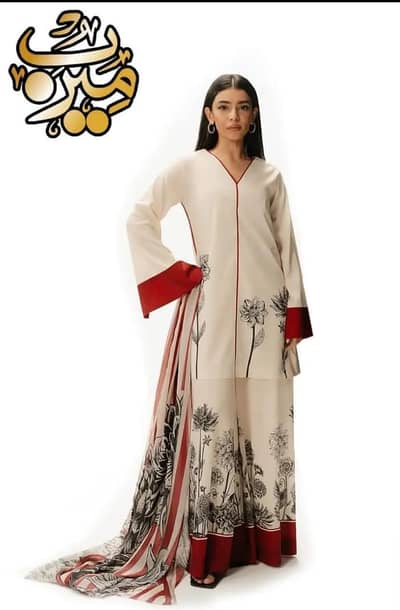 3 pcs Women's Stitched Arabic Lawn Printed Suit