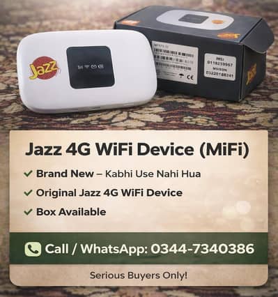Jazz 4G WiFi Device (MiFi) – Excellent Condition New Box Pack  Urgent