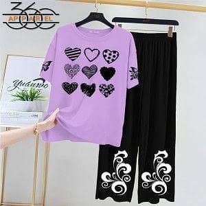 Purple&Black Women Printed Night Suit Fabric Jersey Purple&Black Women Printed Night Suit Fabric Jersey