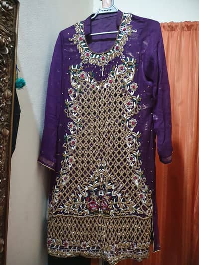 cutwork Embroidery Shirt in Purple color