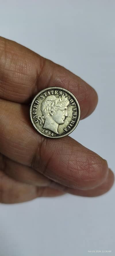USA 1894 Barber Head One Dime Old Coin, USA Antiq & Rare Coin