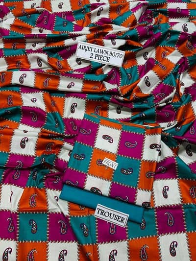  2 Pcs Women's Unstitched Lawn Printed Suit 