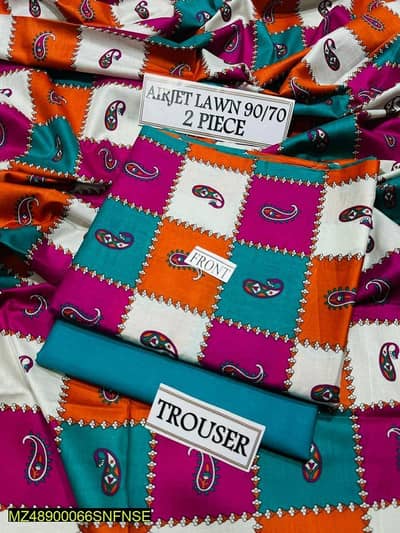  2 Pcs Women's Unstitched Lawn Printed Suit 