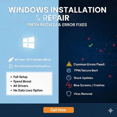 Windows installation and Error Fixing service in Karachi Fast and reli