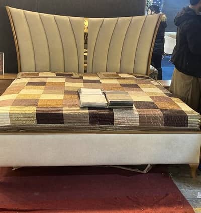 Elegant King Size Bed with Upholstered Headboard + Matching Side Table