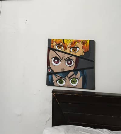 Hand-Painted Anime Canvas Art – Trio Eye Focus Wall Decor