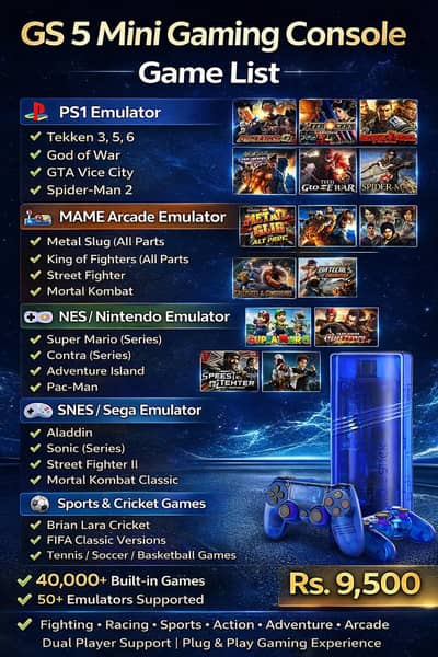GS5 Mini 4K Gaming Console – 40,000+ Built-in Games