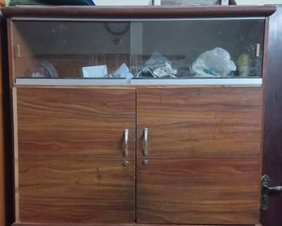 heavy wooden book shelf with 2 cabins