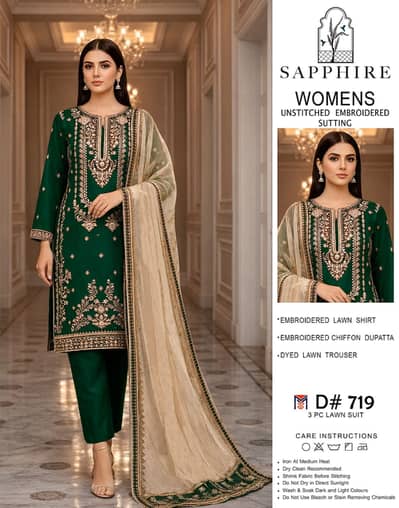 Sapphire 3PC Embroidered Luxury Designer Lawn Vol-05 |Emb Chiffon Dupt