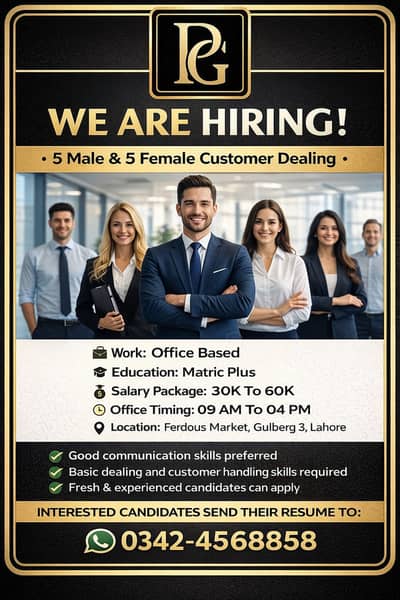 CSR Required | Customer Dealing Staff Required | Male & Female Jobs