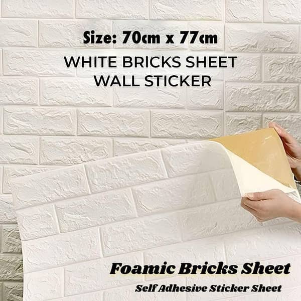 3D Foam Wall Brick Sticker Sheet – 70x77 cm, White, Self-Adhesive Wallpaper