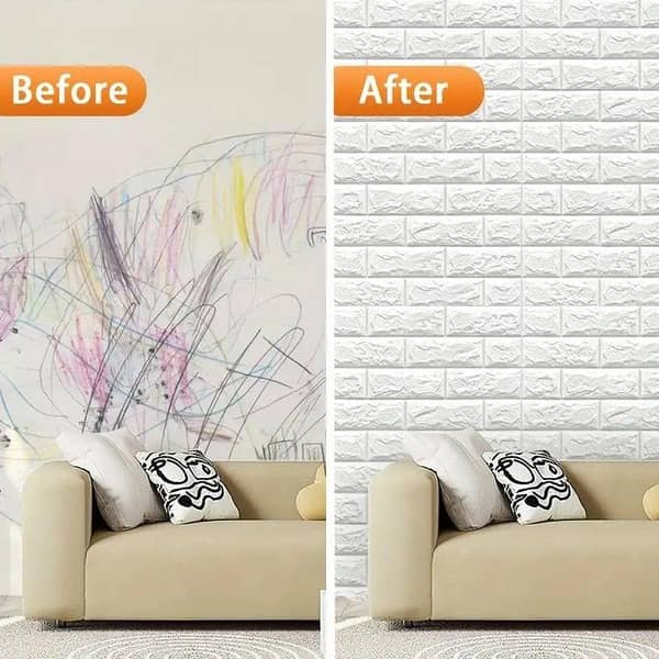White 3D Foamic Brick Wall Sticker Sheet 70 × 77 cm | Self-Adhesive Foam Panel for Home Decor