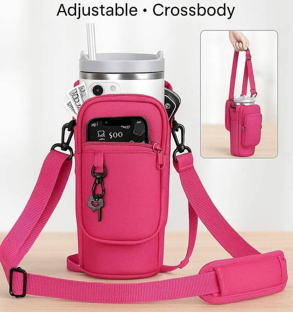 Foamic Tumbler Hanging Pockets Bag Carrier Portable Water Bottle Holder Bag for Travel Outdoor School and Office Use