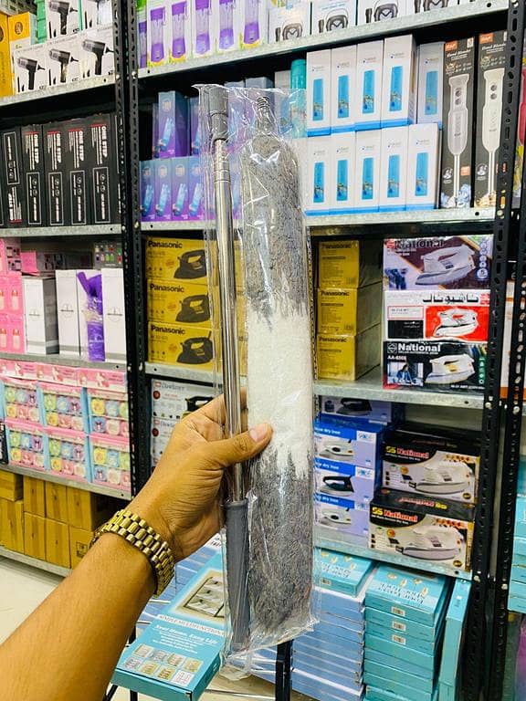 Microfiber Grey Cleaning Duster with 10 Ft Stainless Steel Extendable Rod – High Reach Dust Cleaner