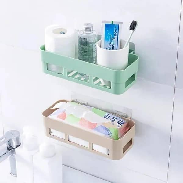 Self-Adhesive Wall Shelf | Strong Plastic Storage Rack for Bathroom, Kitchen & Washroom