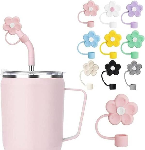 Reusable Silicone Tumbler Straw Cover Flower Stopper Cap – Dustproof Drinkware Accessories