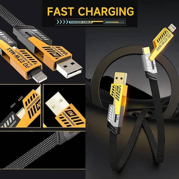 4 in 1 Extreme Fast Charging Data Cable | Multi USB Charger Cable with Type-C, iPhone, Micro USB