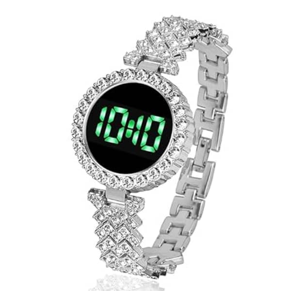 Luxury Women's Touch Screen Digital Watch with LED Display, Crystal Strap, Rose Gold