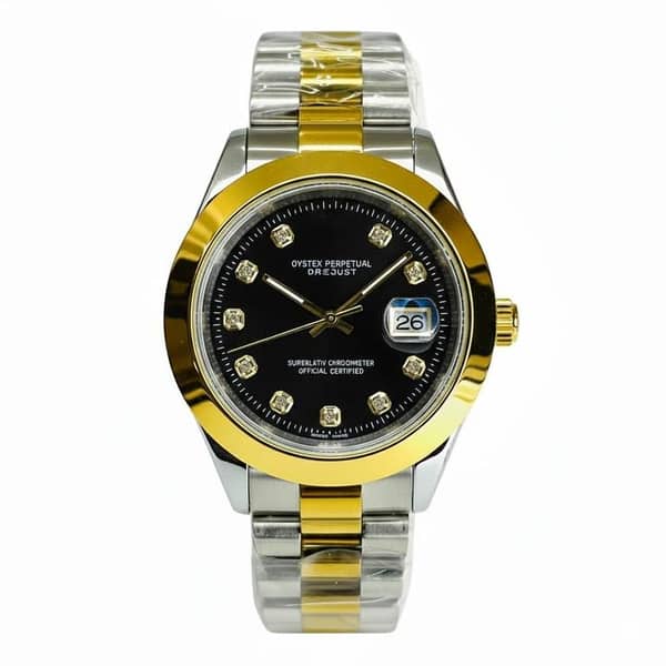 Stylish Men’s Wrist Watch with Gold and Silver Stainless Steel Band – Analog Quartz with Date