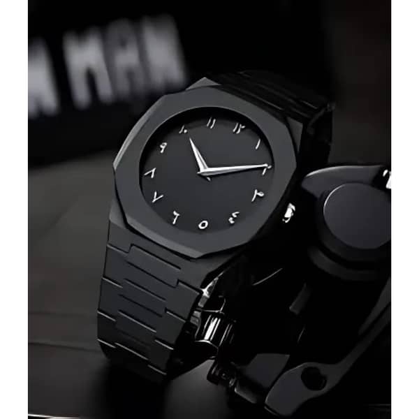 Arabic Dial Men’s Wrist Watch with Black Dial and Leather Strap