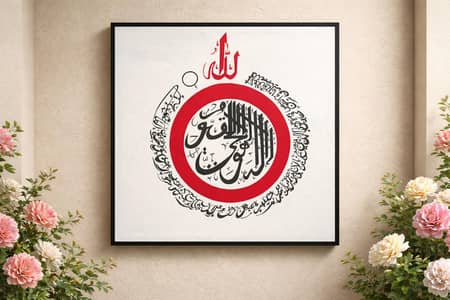 Handmade Ayatul Kursi Islamic Calligraphy Canvas – Square Wall Frame