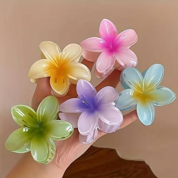 Flower Hair Claw Clips by Korean Brand – Large 8cm Egg Flower Design, Candy Colors, Pack of 1, 3, or 6