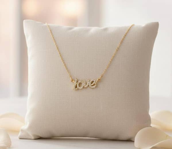 Elegant Love Pendant Necklace for Women - Gold Plated Script Letter with Crystals