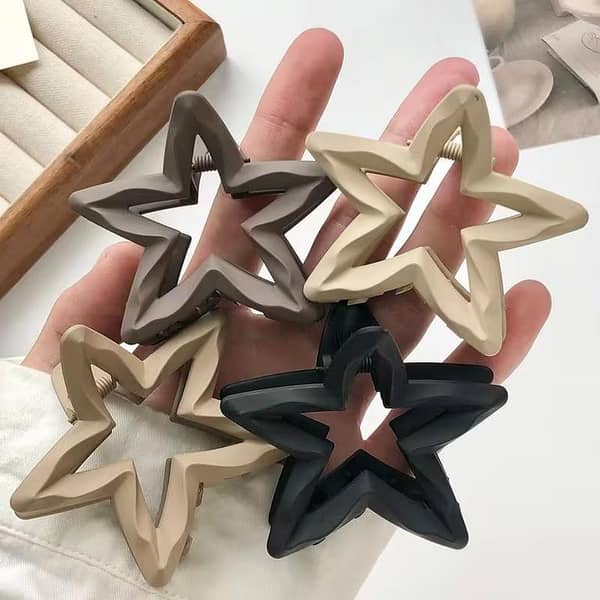 Star Claw Clips Korean Stylish Hair Accessories for Thin & Thick Hair – Pack of 6, 3, or 1 Silk Scrunchies in Multiple Colors