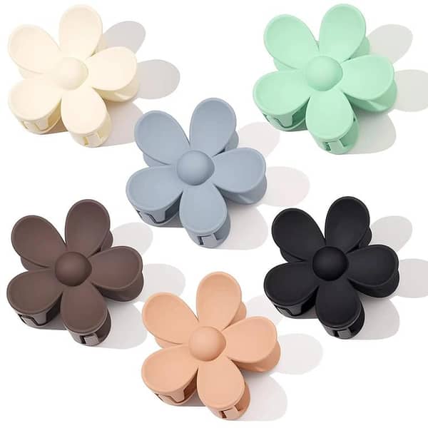 Korean Matte Flower Hair Claw Clip – Non-Slip, Strong Grip for Thick or Thin Hair (Random Color) – Pack of 1, 3, or 6