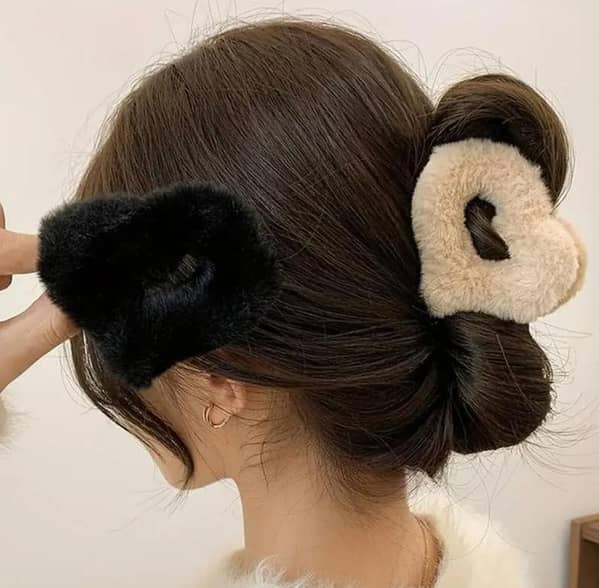 Heart-Shaped Fur Hair Clips for Women and Girls — Strong Grip, Multi-Color Claw Clips (Pack of 1, 3, or 6)