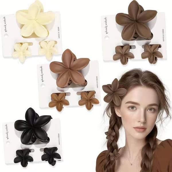 Flower Claw Clips Set for Women & Girls – Large & Mini Floral Hair Clips, Korean Style Strong Hold, Pack of 6, 3, or 12