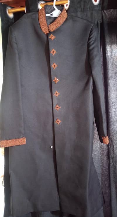 Black Embroidered Sherwani with Matching Pajamas.