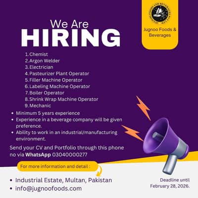We Are Hiring in Jugnoo Foods & Beverages