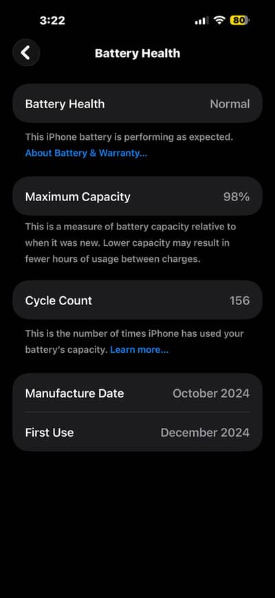 IPhone 16pro max desert titanium esim time available 158 cycle  98%
