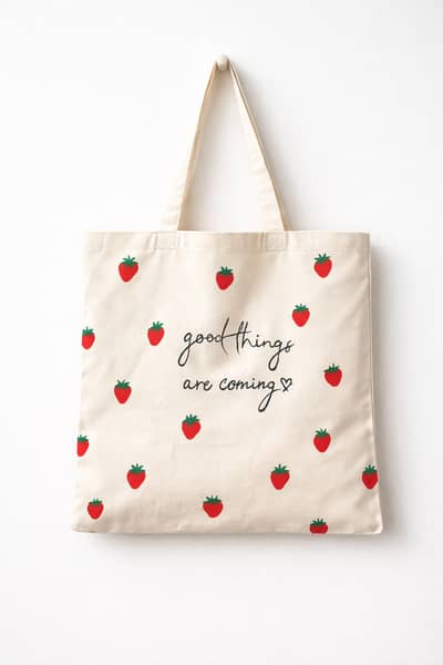 Hand Painted both sided cotton Tote Bag – Cherry & Strawberry Design