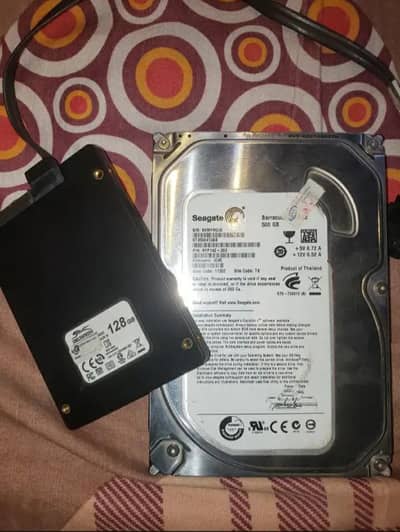 500 GB hard drive and 128 gb internal ssd with two 2+2 gb ram