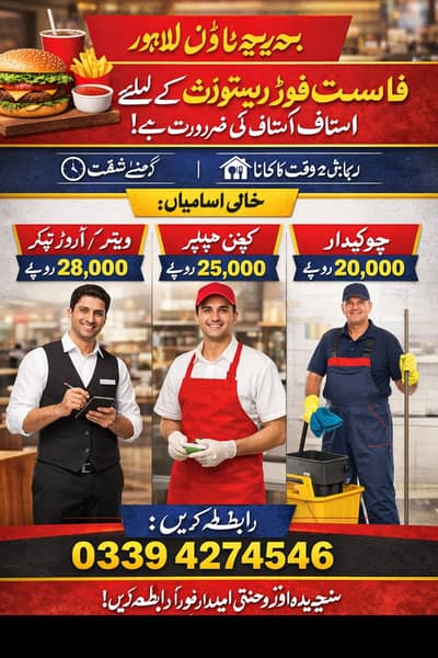 Job Opportunity – Fast Food Restaurant (Bahria Town, Lahore)
