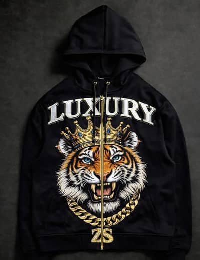 Luxury Tiger Crown Premium Black Hoodie