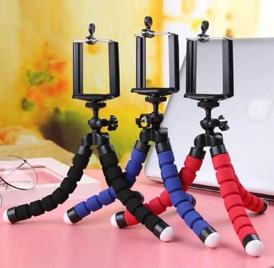 Flexible Octopus Tripod Stand Phone Holder - Black -Red