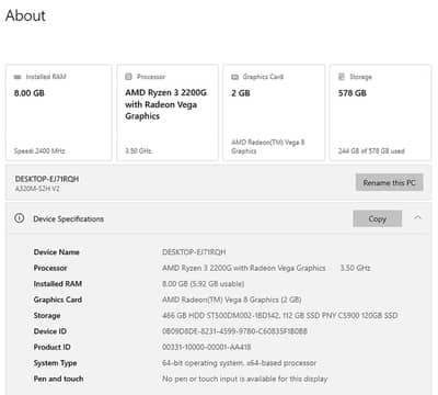 Ryzen 3 2200G Gaming/Office PC | 8GB RAM | SSD + HDD
