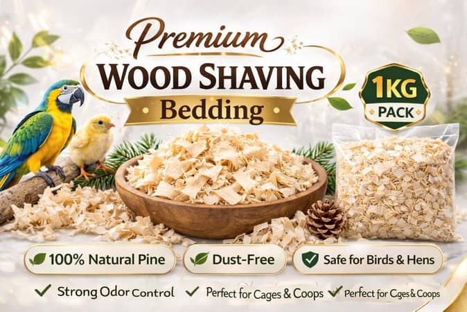 Premium Wood Shaving & Bedding for Birds, Hens & Parrots | 1KG Dust-Free Natural Pine Wood Flakes for Cages & Coops