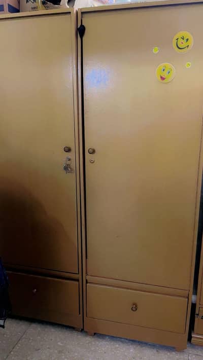 solid wood cloth almari pair and crockery almari in good condition